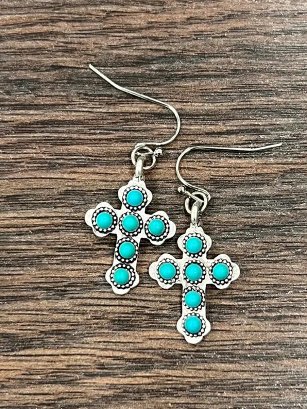 Turquoise Cross Earrings Western Boho Southwestern Rodeo Dangle Jewelry
